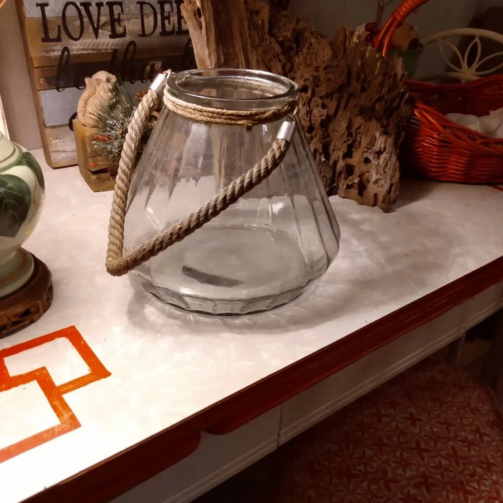 Large Glass Lantern Jar Jug with Nautical Rope Handle